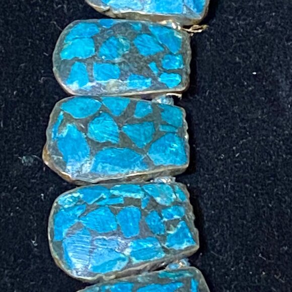 Vintage Blue Mosaic Stone Necklace With Toggle Clasp - Picture 13 of 16